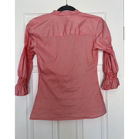 Zara Womens Size Medium Bell Sleeve Orange Stripe Button Down Shirt Blouse Top - Picture 2 of 5